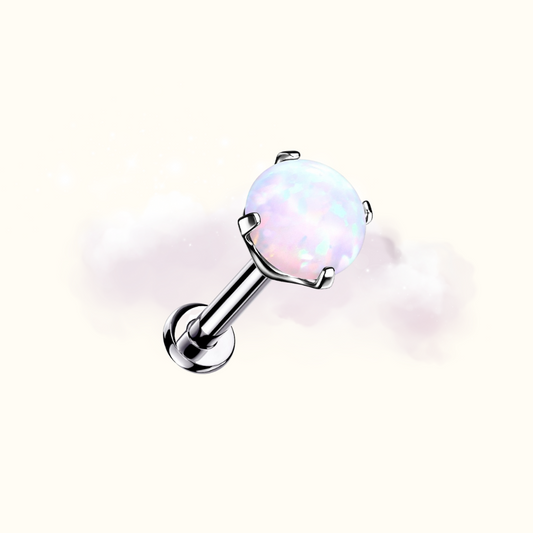 Prong Set Opal Studs - White